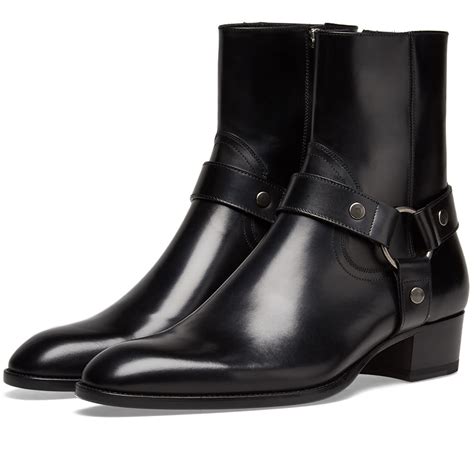 yves saint laurent wyatt harness boots in smooth leather